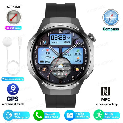 GT5 PRO Smart Watch Men Watch 5 Pro AMOLED HD Screen Bluetooth Call GPS Trajectory NFC Heart Rate Compass SmartWatches 2024 New