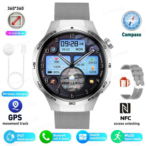 GT5 PRO Smart Watch Men Watch 5 Pro AMOLED HD Screen Bluetooth Call GPS Trajectory NFC Heart Rate Compass SmartWatches 2024 New
