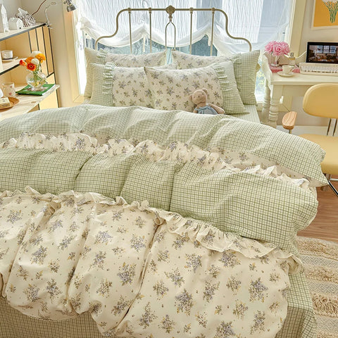 3pcs 100% Cotton Duvet Cover Set (1*Duvet Cover + 2*Pillowcase, Without Core), Korean lace Bedding Set, Soft Comfortable