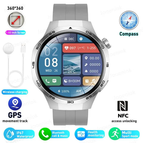 GT5 PRO Smart Watch Men Watch 5 Pro AMOLED HD Screen Bluetooth Call GPS Trajectory NFC Heart Rate Compass SmartWatches 2024 New