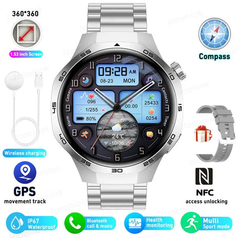 GT5 PRO Smart Watch Men Watch 5 Pro AMOLED HD Screen Bluetooth Call GPS Trajectory NFC Heart Rate Compass SmartWatches 2024 New