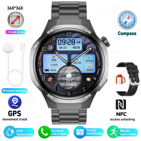 GT5 PRO Smart Watch Men Watch 5 Pro AMOLED HD Screen Bluetooth Call GPS Trajectory NFC Heart Rate Compass SmartWatches 2024 New